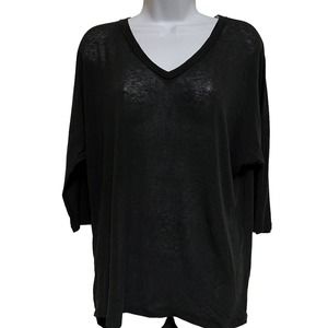 NWT Eyeshadow 2010's Black Sheer V-Neck Inset Panel 3/4 Sleeve T-Shirt - Large